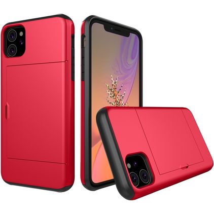 Mobigear Card iPhone 11 Hülle Hardcase Backcover Stoßfest mit Kartenhalter - Rot