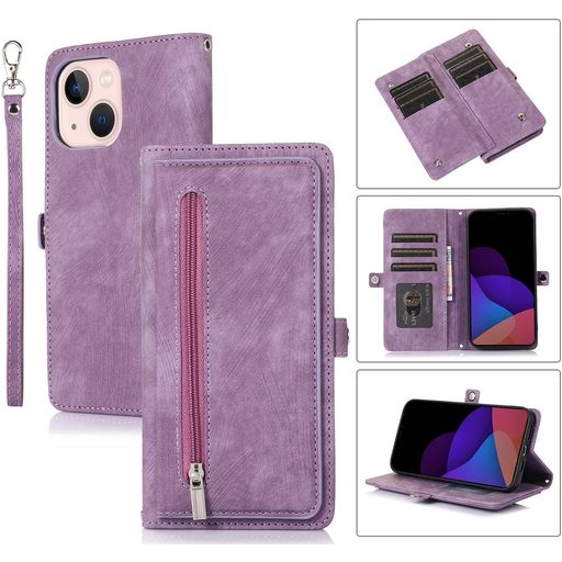 Mobigear Zipper iPhone 14 Hülle Klapphülle Geldbörse - Lila