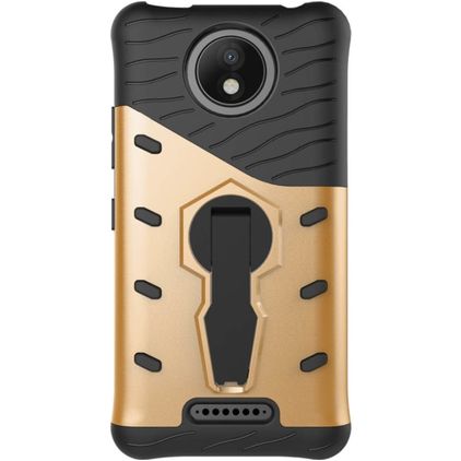 Mobigear Grip Stand Motorola Moto C Plus Hülle Hardcase Backcover Stoßfest mit Ständer - Gold