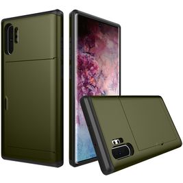 Mobigear Card Samsung Galaxy Note 10 Plus Hülle Hardcase Backcover Stoßfest mit Kartenhalter - Grün