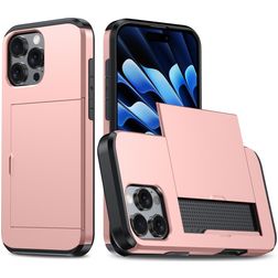 Mobigear Card iPhone 16 Pro Hülle Hardcase Backcover Stoßfest mit Kartenhalter - Roségold