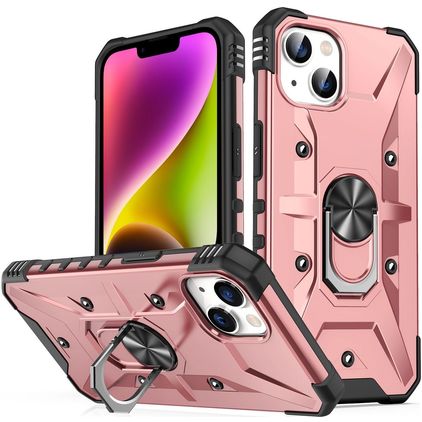 Mobigear Armor Ring iPhone 14 Hülle Hardcase Backcover Stoßfest mit Ringhalter - Roségold