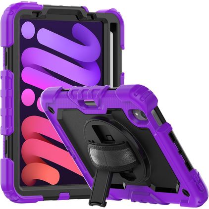Mobigear SureGrip Xtreme iPad Mini 6 (2021) Hülle Kunststoff,Silikon Backcover + Stifthalter + Schulterträger + Ständer - Lila