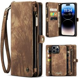 Caseme 008 iPhone 14 Pro Max Hülle Abnehmbare 2in1 Klapphülle Geldbörse - Braun