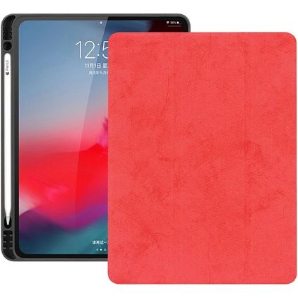 Mobigear Tri-Fold Gel iPad Pro 12.9 Zoll (2018) Hülle TPU,Kunstleder Klapphülle + Stifthalter - Rot