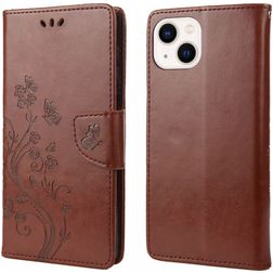 Mobigear Flowers iPhone 14 Hülle Klapphülle Geldbörse - Braun