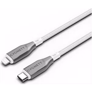 Cygnett Armoured Braided USB-C auf Apple Lightning MFI Kabel 2 Meter - Weiß
