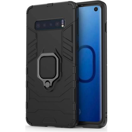 Mobigear Armor Ring Samsung Galaxy S10 Hülle Hardcase Backcover Stoßfest mit Ringhalter - Schwarz