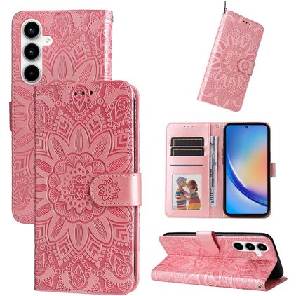 Mobigear Sunflower Samsung Galaxy A35 Hülle Klapphülle Geldbörse - Roségold
