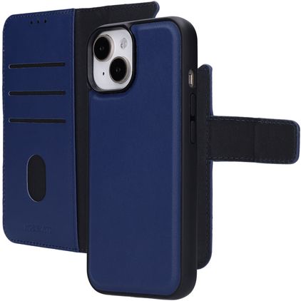 Mobiparts iPhone 15 MagSafe Hülle Echtes Leder Abnehmbare 2in1 Klapphülle Geldbörse - Blau