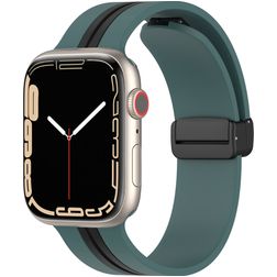 Mobigear Stripe Mag Silikon Apple Watch Armband Magnetverschluss - 49/46/45/44 mm - Schwarz / Grün