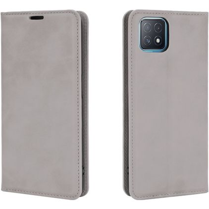 Mobigear Retro Slim OPPO A73 5G Hülle Klapphülle Geldbörse - Grau