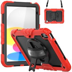 Mobigear SureGrip Xtreme iPad 10 (2022) Hülle Kunststoff,Silikon Backcover + Schulterträger + Ständer - Schwarz / Rot