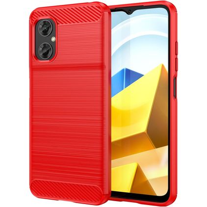Mobigear Brushed Slim POCO M5 Hülle Flexibles TPU Backcover - Rot