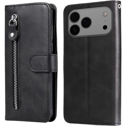 Mobigear Zipper iPhone 17 Pro Max Hülle Klapphülle Geldbörse - Schwarz