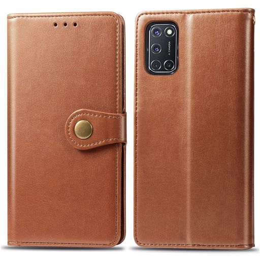 Mobigear Snap Button OPPO A52 Hülle Klapphülle Geldbörse - Cognac