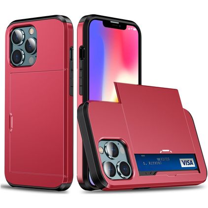 Mobigear Card iPhone 13 Mini Hülle Hardcase Backcover Stoßfest mit Kartenhalter - Rot
