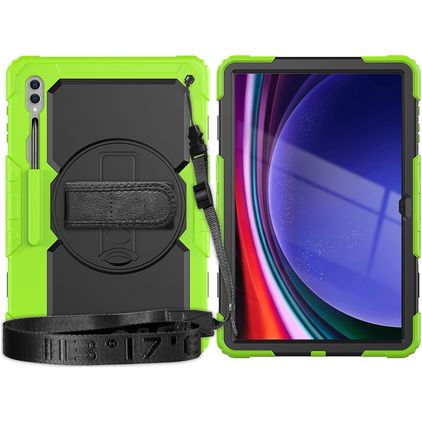 Mobigear SureGrip Xtreme Samsung Galaxy Tab S9 Ultra Hülle Kunststoff / Silikon Backcover + Schultergurt + Ständer - Schwarz / Grün