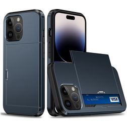 Mobigear Card iPhone 15 Pro Max Hülle Hardcase Backcover Stoßfest mit Kartenhalter - Dunkelblau