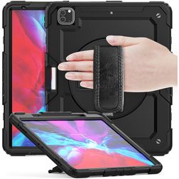 Mobigear SureGrip Xtreme iPad Pro 13 Zoll (2025) Hülle Kunststoff,Silikon Backcover + Stifthalter + Schulterträger + Ständer - Schwarz