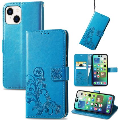 Mobigear Clover iPhone 15 Plus Hülle Klapphülle Geldbörse - Blau