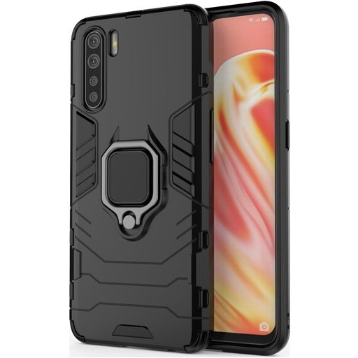 Mobigear Armor Ring OPPO A91 Hülle Hardcase Backcover Stoßfest mit Ringhalter - Schwarz