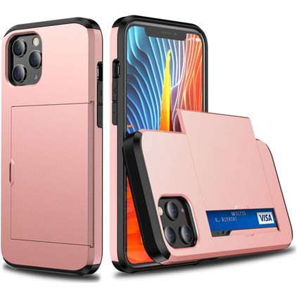Mobigear Card iPhone 12 Pro Hülle Hardcase Backcover Stoßfest mit Kartenhalter - Roségold