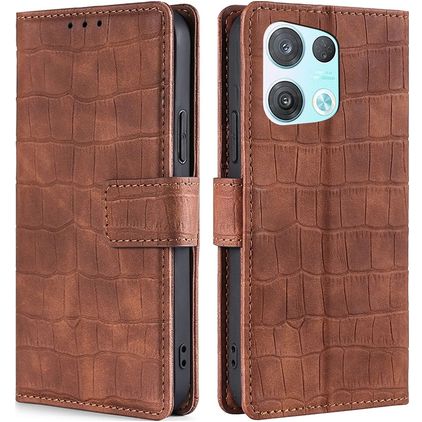 Mobigear Croco OPPO Reno 8 Pro 5G Hülle Klapphülle Geldbörse - Braun