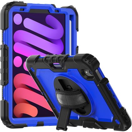 Mobigear SureGrip Xtreme iPad Mini 6 (2021) Hülle Kunststoff,Silikon Backcover + Stifthalter + Schulterträger + Ständer - Schwarz / Blau