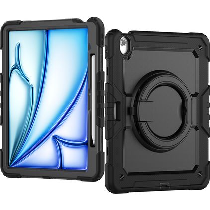 Mobilize Rotating Defender iPad Air 13 Zoll (2025) Hülle Kunststoff,Silikon Backcover + Schulterträger + Ständer - Schwarz