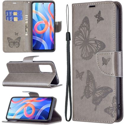 Mobigear Butterfly Xiaomi Redmi Note 11T Hülle Klapphülle Geldbörse - Grau