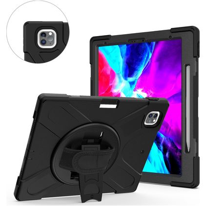 Mobigear SureGrip XGuard iPad Pro 13 Zoll (2024) Hülle Kunststoff,Silikon Backcover + Stifthalter + Schulterträger + Ständer - Schwarz