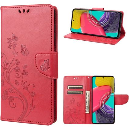 Mobigear Flowers Samsung Galaxy M53 Hülle Klapphülle Geldbörse - Rot