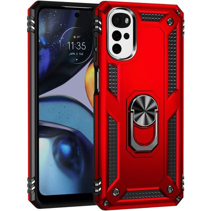 Mobigear Armor Ring Motorola Moto G22 Hülle Hardcase Backcover Stoßfest mit Ringhalter - Rot