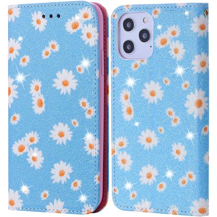 Mobigear Daisies iPhone 12 Pro Max Klapphülle Portemonnaie - Blau