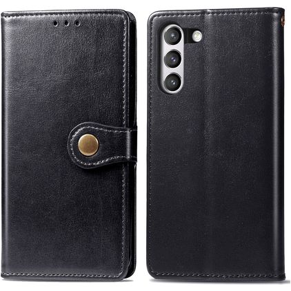 Mobigear Snap Button Samsung Galaxy S21 FE Hülle Klapphülle Geldbörse - Schwarz