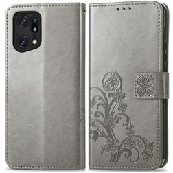 Mobigear Clover OPPO Find X5 Pro Hülle Klapphülle Geldbörse - Grau