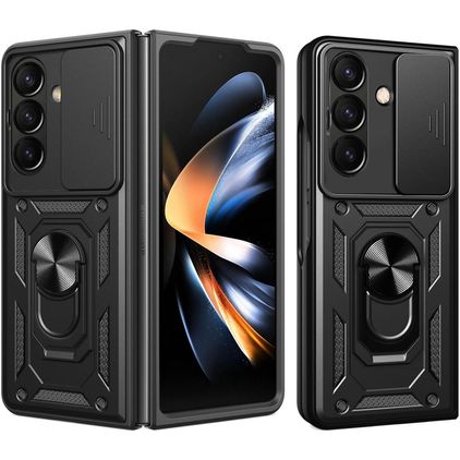 Mobigear Armor Ring Cam Slide Samsung Galaxy Z Fold 8 Ultra Hülle Hardcase Backcover Stoßfest mit Ringhalter und Kamera Slider - Schwarz