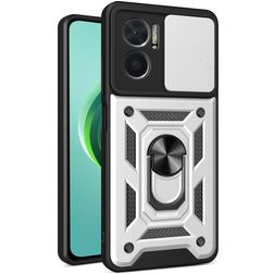Mobigear Armor Ring Cam Slide Xiaomi Redmi 10 5G Hülle Hardcase Backcover Stoßfest mit Ringhalter und Kamera Slider - Silber