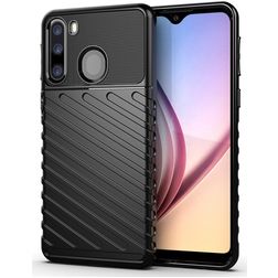 Mobigear Groove Samsung Galaxy A21 Hülle Flexibles TPU Backcover - Schwarz