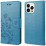Mobigear Flowers iPhone 14 Pro Max Hülle Klapphülle Geldbörse - Blau
