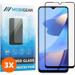 Mobigear Premium OPPO A16s Panzerglas Gehärtetes Glas Displayschutz - Hüllenfreundlich - Schwarz (3er Pack)