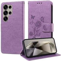 Mobigear Flowers Samsung Galaxy S25 Ultra Hülle Klapphülle Geldbörse - Lila