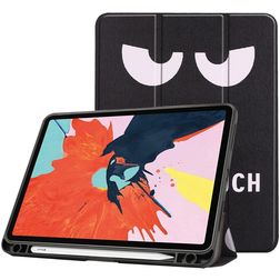 Mobigear Tri-Fold Gel iPad Air 5 (2022) Hülle TPU,Kunstleder Klapphülle + Stifthalter - Do Not Touch