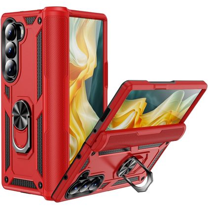 Mobigear Armor Ring Samsung Galaxy Z Fold 6 Hülle Hardcase Backcover Stoßfest mit Ringhalter - Rot