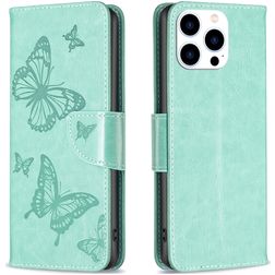 Mobigear Butterfly iPhone 15 Pro Hülle Klapphülle Geldbörse - Grün