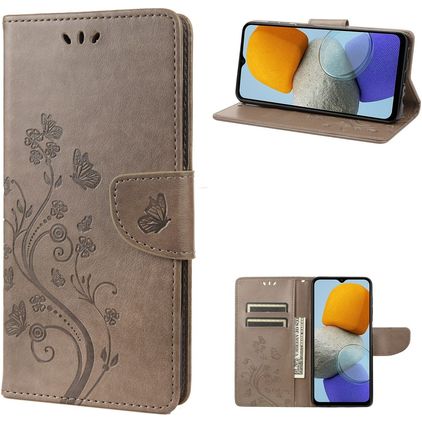 Mobigear Flowers Samsung Galaxy M23 Hülle Klapphülle Geldbörse - Grau