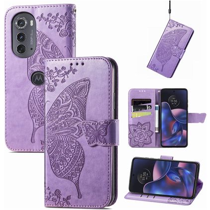 Mobigear Butterfly Motorola Edge (2022) Hülle Klapphülle Geldbörse - Lila