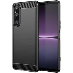 Mobigear Brushed Slim Sony Xperia 1 V Hülle Flexibles TPU Backcover - Schwarz