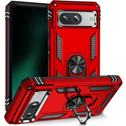 Mobigear Armor Ring Google Pixel 8a Hardcase Backcover Shockproof mit Ringhalter - Rot